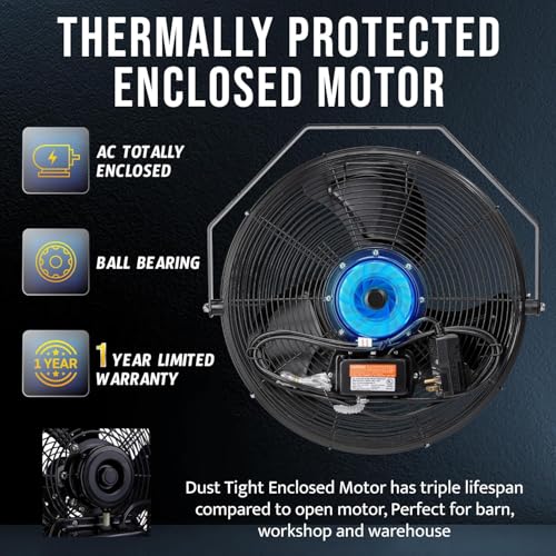 Tornado 20-Inch High Velocity Wall Fan - Outdoor Rated, IPX4 Water-Resistant, 3-Speed, 4750 CFM - Industrial, Commercial & Residential Use, Perfect for Greenhouses, UL Safety Certified - size: 20 Inch