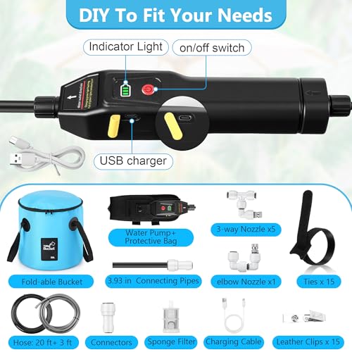 23ft Portable Misters for Outside, Outdoor Water Cooling Misters with Pump | 20L Portable Misting System With 6 Mist Nozzles for Outdoor Patios, Golf Carts, Greenhouses, Canopy, Decks, Camping, Hiking