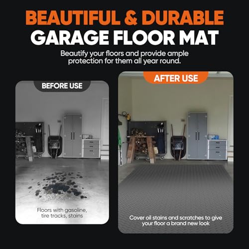 Garage Floor Mat, 7.5x17 FT Rubber Flooring Roll, Non-Slip Shop Flooring | PVC Garage Floor Covering, 2.0mm Thickened Diamond Plate Rubber Mat, Waterproof Garage Floor Mats for Under Car, Golf Cart