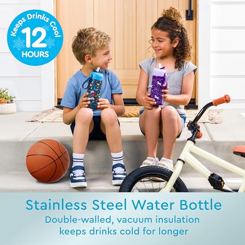Bentgo Kids Stainless Steel Water Bottle, Leak-Proof, 14 oz, Bite & Sip | Vacuum Insulated, 18/8 Stainless Steel, 12-Hour Cold, Dishwasher Safe, BPA-Free (Dinosaur) - color: Dinosaur