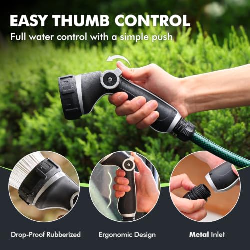 RESTMO Hose Nozzle Heavy Duty, Hose Spray Nozzle Thumb Control for Outdoor | 7 Adjustable Spray Patterns, Leak Proof Hose Nozzle with Flow Control, Ideal for Plants & Lawns, Cars & Pets - color: Black