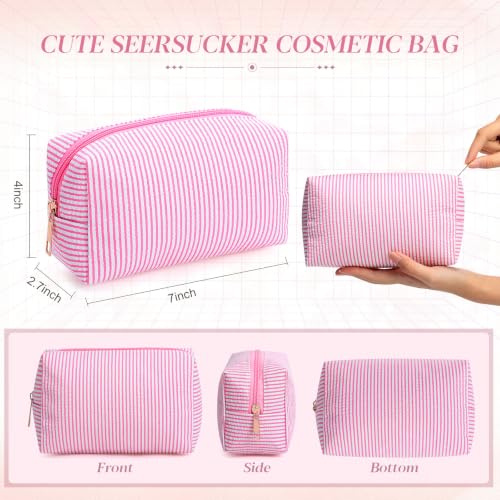 Sanwuta 20 Pcs Seersucker Cosmetic Bags Bulk, Striped Zippered,Bright | Makeup Bags Women Pouch, Large Preppy Storage Toiletry Travel Pouch for Wedding Bridesmaid Bride Favor Back to Teacher Gift - color: Bright