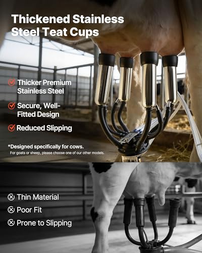 VEVOR Electric Cow Milking Machine, 25 L, 304 Stainless Steel Bucket | Food Grade Teat Cups and Silicone Hose Provide Strong Suction and Vacuum Pulsation, while Wheels Ease Movement around Farms - size: 25L