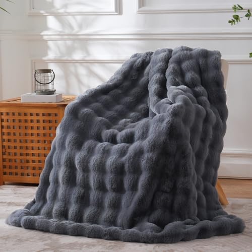 BENVWE Faux Fur Throw Blanket for Couch - Thickened Fluffy Soft Bubble Blanket for Living Room Home Decor - Fathers Day Birthday Gifts for Women Men, Grey, 50" x 60", 1300GSM - color: Graphite Grey, size: Throw(50" x 60")