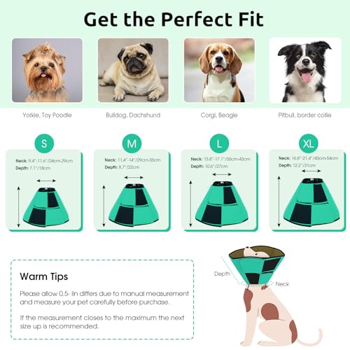 Soft Dog Cone Collar, Dog Cones for Large Dogs to Stop Licking | Soft Cone for Dogs After Surgery, Elizabethan Collar for Pets, Soft Fabric Pet Recovery Collar for Wound Healing, Green L - color: Green, size: L