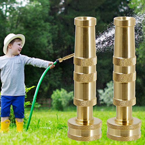 ATDAWN Brass Hose Nozzle, Heavy-Duty Brass Adjustable Twist Hose Nozzle, 2 Pack (4") - size: 4 Inch