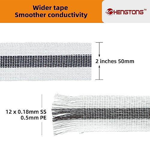 Electric Fence Poly Tape Horse Fencing Tape 656 Feet 200m, 2 Inch 50mm Width, 12 x 0.18mm Stainless Steel Conductors, White and Gray | 12 x 0.18mm stainless steel conductors, 200m length, white & gray durable tape for horse fencing