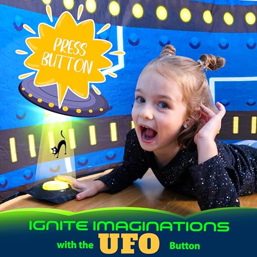 W&O Glowing UFO Inflatable Fort with Lights & Sound - Fan Not Included | Glowing UFO Aerodome with LED Lights, Sound Button, Glow-in-the-Dark Design, Easy Entry/Exit. Ages 3-12 - color: Glowing Ufo