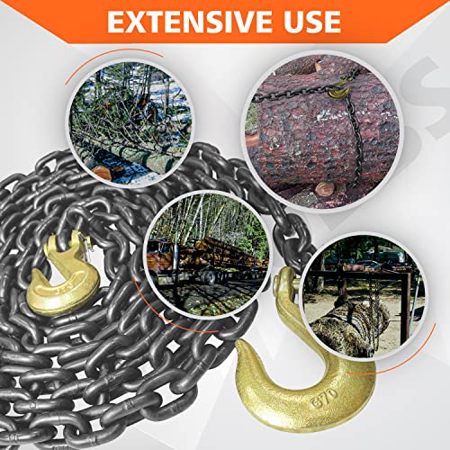 YATOINTO Grade 80 Log Chain 5/16'' X 14 Feet with Grab and Slip Hooks | Trailer Safety Chain WLL 4,900 lbs for Pulling & Towing
