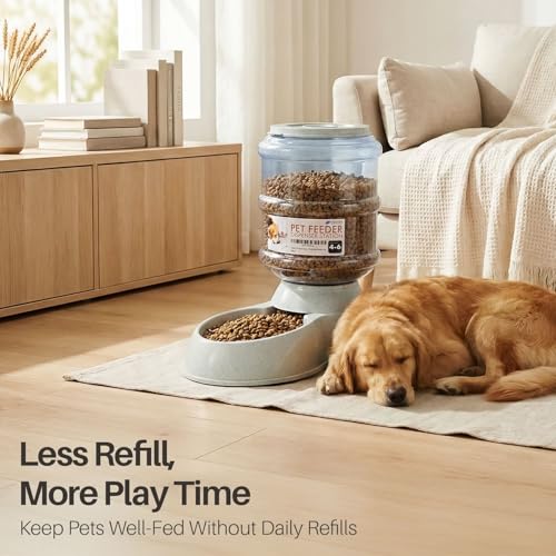Flexzion Gravity Pet Feeder, Dog and Cat Food Dispenser, 1-Gallon Capacity | Self-Replenishing Dry Food Station with Non-Skid Feet and a Carry Handle; Holds Approximately 4-6 Lb Of Kibble - color: Feeder, size: 6-12 lb Feeder (3 Gallon)