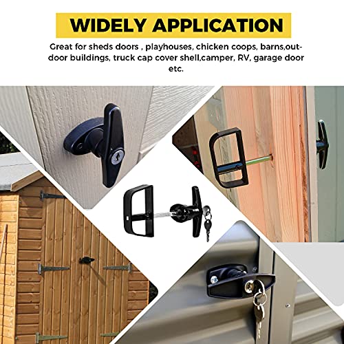 Shed Door T-Handle Lock Kit -Hurricom Includes 2 Keys, 2 Screws, Allen Wrench, 4-1/2" Stem, Shed Lock, Barn Door Lock, Playhouse Lock & Chicken Coop Lock (Black) - size: 4.5inch T