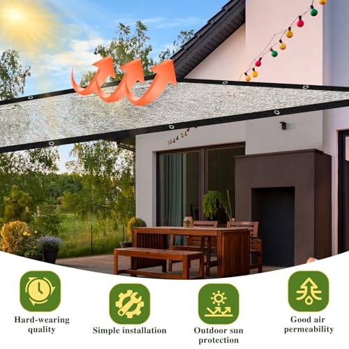Shade Cloth-80% Aluminum Sunblock Neting,Durable Mesh Tarp with Grommets,Shade Cloth for Garden,Car, Outdoor Pergola,Greenhouse,Chicken Coop and Dog Kennel(Silver) - size: 6.5×16FT