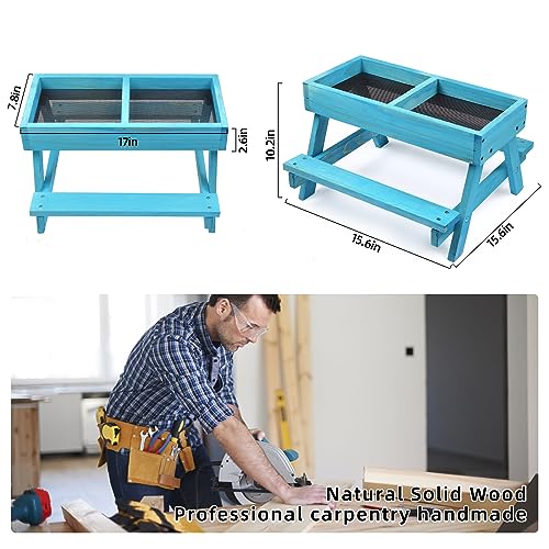 Chicken Picnic Table, Chicken Feeder No Waste Handmade Wooden, Large DIY Chicken Feeder Kit, Wild Bird, Duck & Squirrel Feeders, Mesh Bottom Keep Food Fresh and Dry Easy to Clean and Fill（Blue Paint） - color: Blue Solid Wood