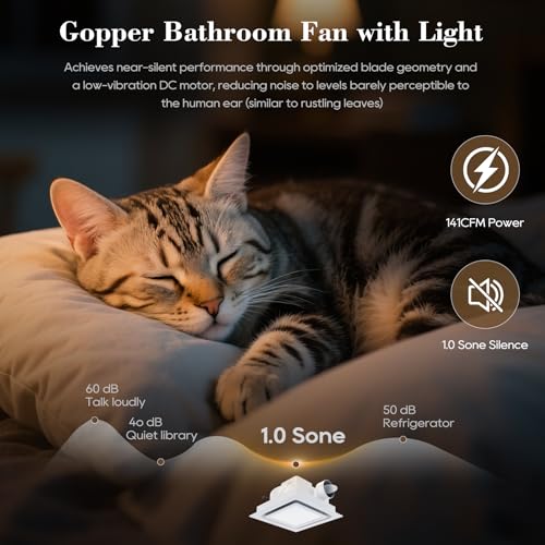 Ultra Quiet Bathroom Exhaust Fan with Light, 120 CFM, 1.0 Sones | 1000 Lumens LED Light, Easy Installation, Energy-Efficient Design, 10" × 10" Ceiling Mount
