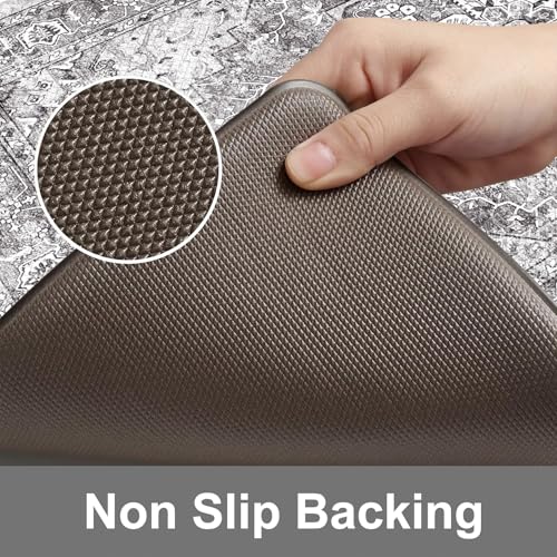 KIMODE Anti Fatigue Kitchen Mats, 2 PCS Cushioned Kitchen Rugs and Mats | Waterproof Kitchen Floor Mats Non Slip, Boho Comfort Foam Standing Mat for Laundry, Office, Sink, Grey Brown 17"x47"+17"x29" - color: Grey/Multi, size: 17.3" x 47"+17.3" x 29"--0.47