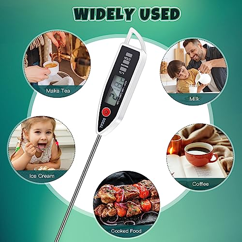 6 Set Digital Food Thermometer Long Probe Instant,Black, White, Red | Waterproof for Water Liquid Candle, Instant Temperature Read for Kitchen BBQ Grill Candy Meat, Foldable Probe Thermometer - color: Black,White,Red