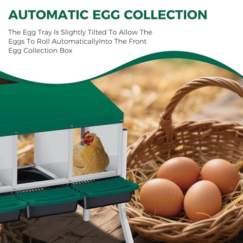 Chicken Nesting Boxes, Heavy-Duty 8-Compartment Metal Chicken Nesting Box – Removable Tray, Ventilation Holes, Easy Egg Collection, Rustproof Galvanized Steel - Green - 3 - Slot - with Legs - color: Green, size: 3 - Slot - With Legs