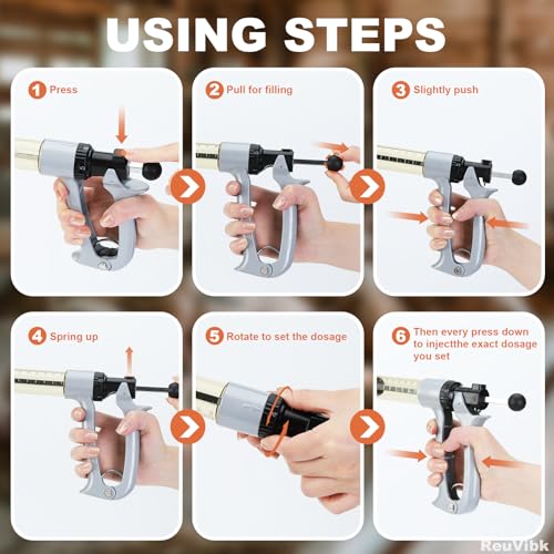 50ml Semi-Auto Repeating Livestock Syringe Gun, 5 Dose Settings | Ergonomic Grip, Clear Barrel & Luer Lock, Vet Injector for Cattle, Horses, Goats, Sheep & Pigs - color: Silver Gray50ML-B