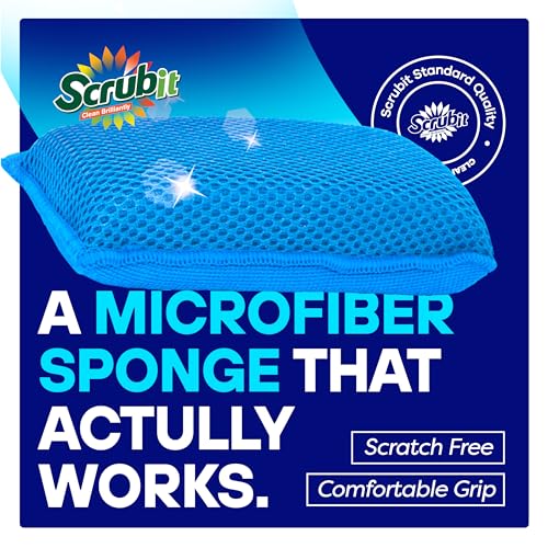 SCRUBIT Reusable Sponges for Dishes - 12 Pack Microfiber Sponges Kitchen Dish Scrubber, Machine Washable & Non-Scratch Scrubbers (Blue) - color: Blue
