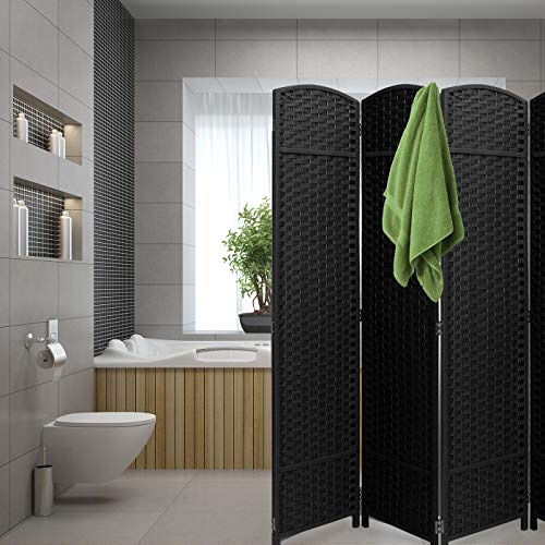 Sorbus 8-Panel Black Room Divider with Double Hinged Panels, 6 ft Tall Folding Privacy Screen - color: Black, size: 8 Panel