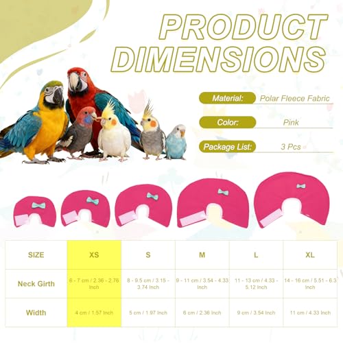 Bird Collars, Bird Cone Collar Protective Recovery Cones, Soft Adjustable Anti-Bite Feather Neck Protector (Pink, XS, 3 Pcs), Intended for Budgie/Cockatiel/Lovebirds - color: Pink, size: XS