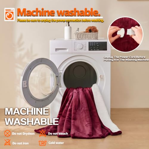 Wearable Heated Blanket With Sleeves & Foot Pocket, Heated Throw Blankets Fast Heating Blanket With 10 Heat Settings Auto Shut Off Over-Heat Protection-Warm Gift, Machine Washable, 52”*72”+18” - color: Red