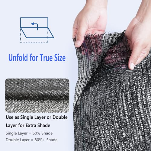 60% Shade Cloth Roll 6ft x 100ft - HDPE Sun Shade Fabric Roll, UV Block Cuttable Shade Mesh for Garden, Greenhouse, Patio, Pergola - Black Outdoor Sunblock Shade Netting - size: 6 x 100 ft