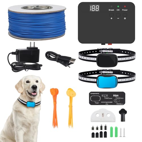 Electric Fence for 2 Dogs, Underground Dog Fence System | 2 Rechargeable Collars, Waterproof, for Small Medium and Large Dogs