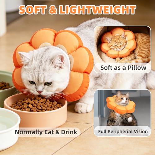 PUPTECK Cat Cone Collar, Soft Kitten Recovery Collar, Lightweight Anti-Bite Lick Elizabethan e Collar for Cats Puppy After Surgery, Orange M - color: Orange, size: M - Neck Up to 10.5"
