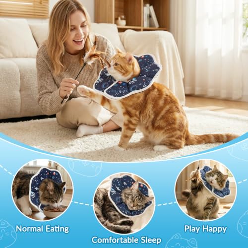 Cat Cone Collar Adjustable, Protective Recovery Collar Soft, Cat Cone for Prevent Licking Wound After Surgery, Pet Neck Cone for Kitten Cats（M） - size: M