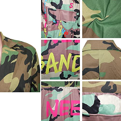 Vakkest Camo Blazer Jacket for Women Lapel Long Sleeve Open Front Cardigan Coat Classic Pockets Overcoat Outwear - color: C#green, size: 3X-Large