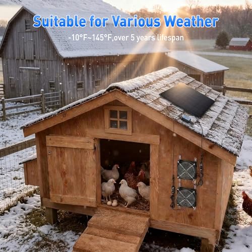 Solar Powered Fan, 15W Solar Chicken Coop Fan,Waterproof Ventilation Exhaust Fan for Outdoor Shed Chicken Coops Greenhouse Doghouses Pet House for Intake or Exhaust Air Cooling - size: 4.7" 2 Fan Kit