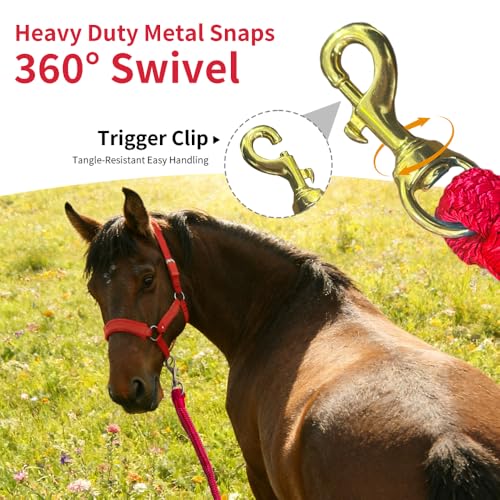 Double Braided Nylon Horse Lead Rope with Snap Hook, Black, 15 FT, Durable Lightweight (Red, 15FT) - color: Red, size: 15FT