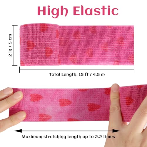 24 Rolls Elastic Self Adhesive Bandage Wrap 2 inch, Breathable Non Woven Cohesive Bandage, Vet Wrap for Dogs, Ankle Sprains Swelling Tape, Sports Athletic Tape (Pink Heart) - color: 2 Inch-24 Count Pink Heart