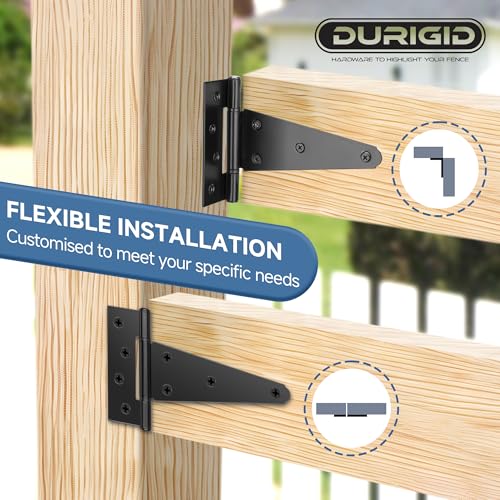 2 Pack 6 Inch T Hinge, Heavy Duty Hinges for Wood, Gate Hinge, Shed Door Hardware, Fence Hinges for Outdoor Gates, Barn Door, Ideal Outdoor Useage - size: 6 Inch