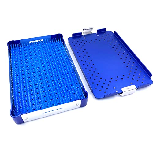 Blue Color Ophthalmic ENT Instruments Disinfection tary Sterilization Tray case with Silicone mat Sterilization Box ultrasonic Basket Tray case ultrasonic Cleaning Washing Sterilization Cases