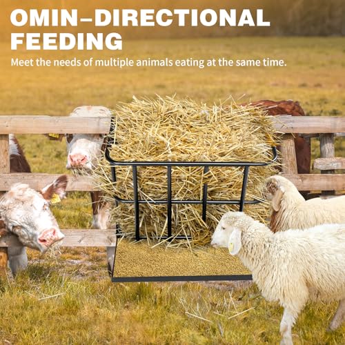 Outvita Hay Feeder 2 in 1 Hay Rack, Wall Mount Goat Horse Feeders, Heavy Duty Steel Hanging Feeders with Detachable Grain Tray for Farm Livestock Goat Sheep Grain Indoor Outdoor Uses - size: 26.5 with tray