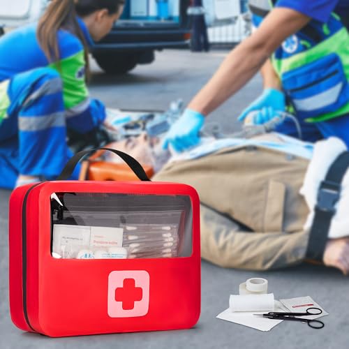 Marscamd Waterproof Empty First Aid Bag with a Detachable Panel | Small Medical Bag with Molle System, Red (Bag Only) - color: Red