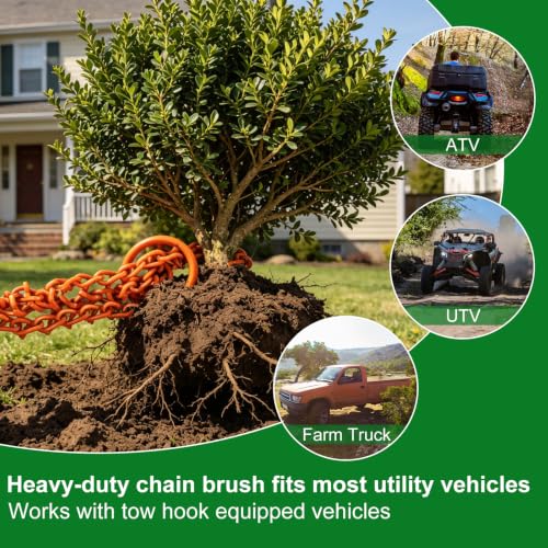 9900lbs G70 Steel Brush Puller, 5.6ft x15/64 Clump Grubber Choker Chain with Serrated Link, Uproots 20" Tree Root, Buckthorn Willow Removal Tool for ATV UTV Tractor, Neon Orange, Storage Bag