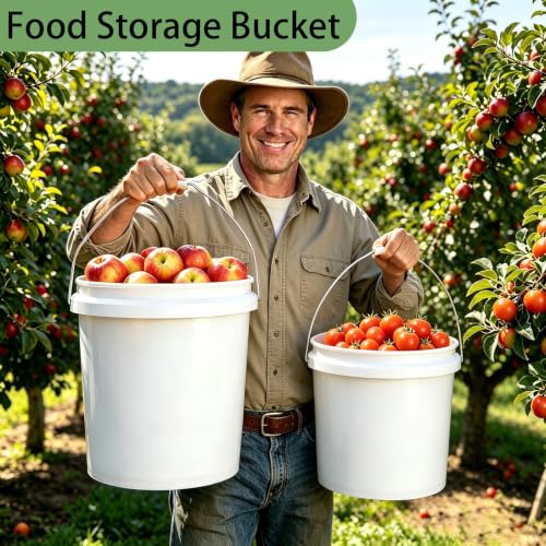 5 Gallon Large & 2.5 Gallon Small Bucket Set with Handle (6 Pack), Plastic Bucket for Cleaning Car Wash Paint Garden Outdoor, Food Grade Plastic Container for Water Kitchen Storage, White - size: 3 x 5 Gallon & 3 x 2.5 Gallon