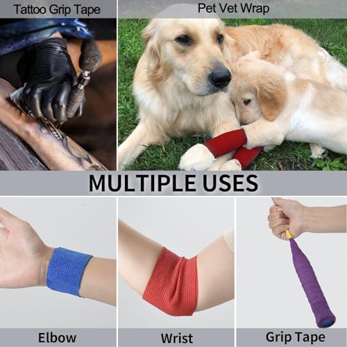 24Pcs Self Adherent Cohesive Bandages Wrap Self Adhesive 2 in Blue | Self Adherent Bandages Wrap First Aid Self Adhesive Bandage Elastic Sports Athletic Tape Wrist Ankle Pet Vet Wrap Grip Cover - color: Blue, size: 24Pcs
