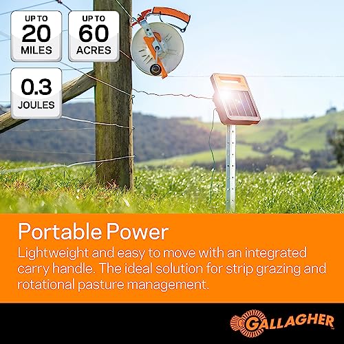 Gallagher S30 Solar Electric Fence Charger | Solar Fence Energizer for Cattle, Horses, Goats, Small Pastures, Predator Control | 4-Mile Typical 20-Mile Ideal Range | Solar Powered with Lithium Battery