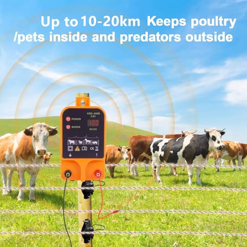 Strongest 2J 12V Pulse Electric Fence Charger - 20km Range Kit for Livestock & Dogs | High Power 3 Models Power SupplyFence Controller Charger for Wildlife Prevention, Farm, Poultry,Garden
