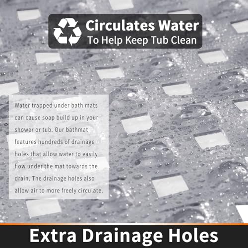 Yimobra Square Shower Mat Non Slip, Super Strong Suction Cups, 21"X21" Bath Tub Mat with Drain Holes, Machine Washable Fast Draining Bath Mats, Bathroom Essentials,Clear Gray - color: Clear Gray, size: 21 X 21 Inch