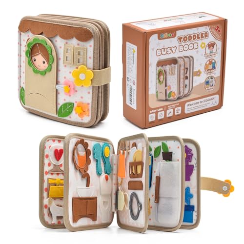 Montessori Busy Book for Toddlers 1-3, Felt Quiet Book & Busy Board for Preschool Learning, Fine Motor Skills, Sensory Play, Educational Travel Toy & Gift – Pretend Play for Girls, Brown - style: Girl Daily-10 Pages