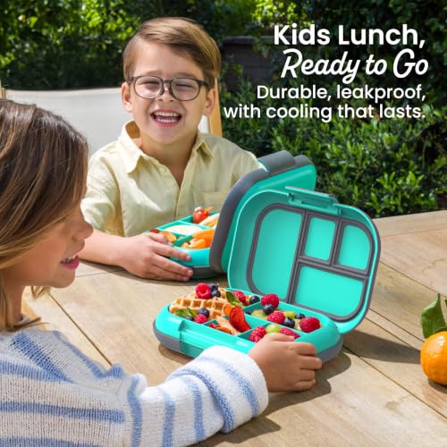 Bentgo Chill Kids 4-Compartment Bento Box Leakproof Lunch Box | Built-In Ice Pack, 3.3 Cup Capacity, BPA-Free, Microwave & Dishwasher Safe Tray, Ideal for Ages 3–7 (Electric Aqua) - color: Electric Aqua