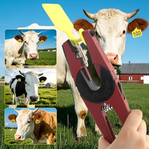 Cattle Ear Tags 001-100, 100Pcs Plastic Livestock Ear Tag for Cows Goats Sheep Pigs with Pliers Applicator & 2 Pins, Animal ID Tags for Ranch Farm Herd Tracking, Laser Print (001-100, Yellow) - color: Yellow