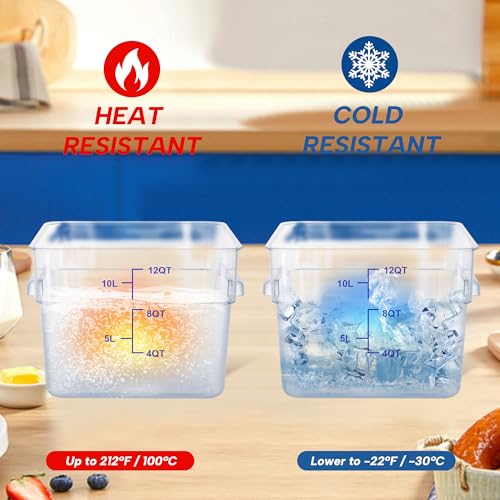 4 Pack 12QT Square Food Storage Containers with Lids | Clear NSF polycarbonate containers with scale, label and measuring cup, stackable for prep, storage, freezer. Dishwasher safe - color: 12Qt-New Version