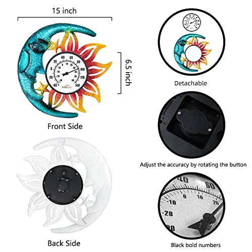 Large Number Indoor Outdoor Thermometer, Celestial Sun and Moon Decor Wall Thermometer for Patio, Outside, Inside, Home, Garden, Room, Window, Greenhouse (15") - color: B-Sun and Moon