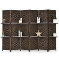 Giantex 6Ft 6 Panel Room Divider with Shelves, Freestanding Hand-Woven Rattan Folding Privacy Screens for Room Separation, Wooden Partition Room Divider Wall for Home Office Studio Separator - color: Brown